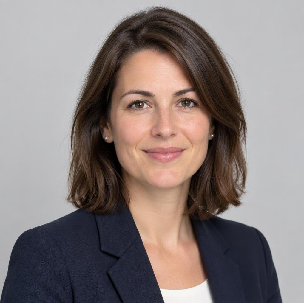 Studio portrait of a Swiss woman in her thirties with shoulder-length hair